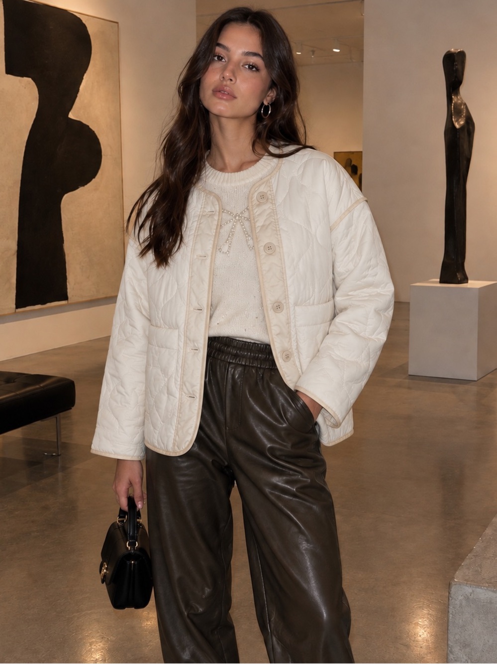 Abercrombie & Fitch Oversized Quilted Liner Jacket Ivory Ecru S From XS to M Y2K